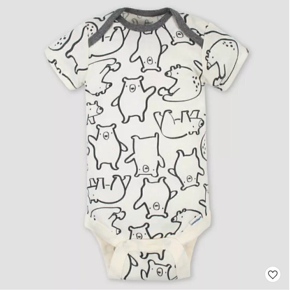 Gerber Bear Short Sleeve Onesie Beige Gray